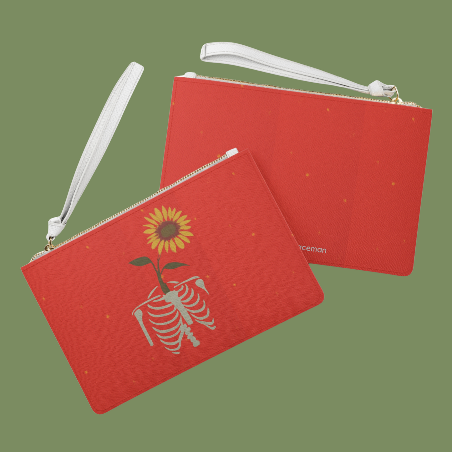 exposure Wristlet Clutch | Red Sunflower & Skeleton Art Bag | speechlessSpaceman