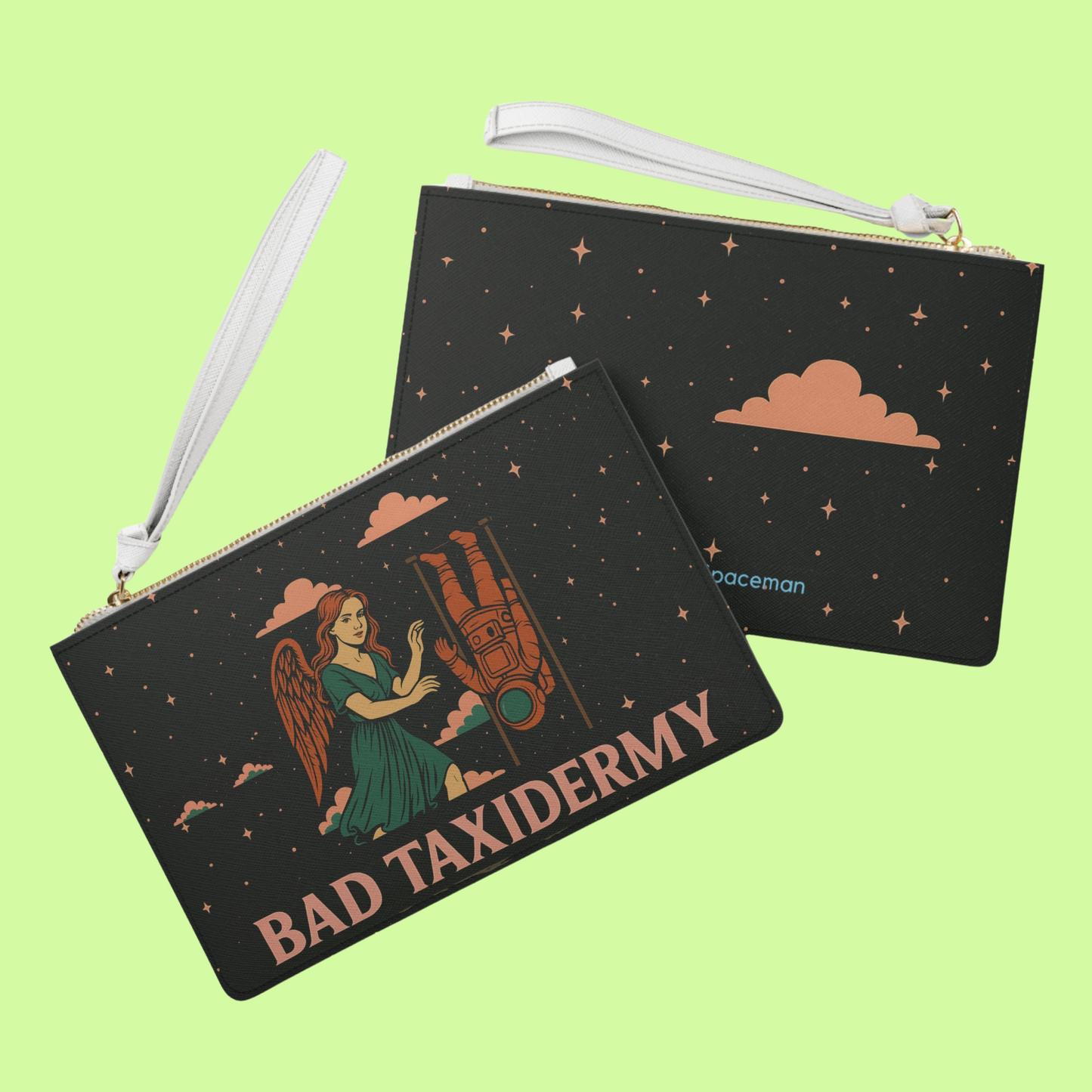 badTaxidermy Wristlet Clutch | Angel and Astronaut Dark Humor Bag | speechlessSpaceman