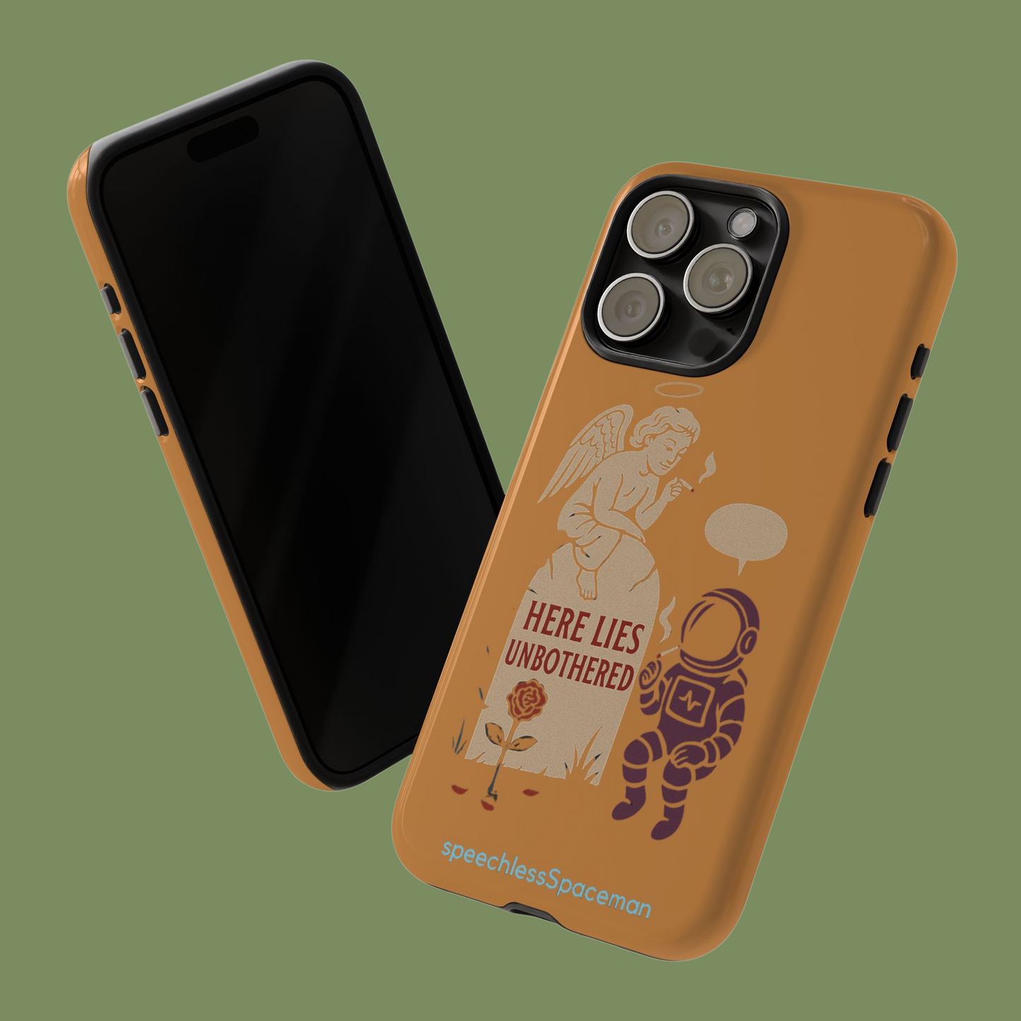 hereLies iPhone Case | in Burnt Cheese | Gift for Friends, Fun and Unique, Perfect for Birthdays | speechlessSpaceman