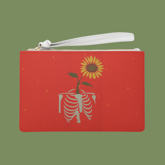 exposure Wristlet Clutch | Red Sunflower & Skeleton Art Bag | speechlessSpaceman
